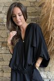 Basso Button Drape Batwing Shirt Black